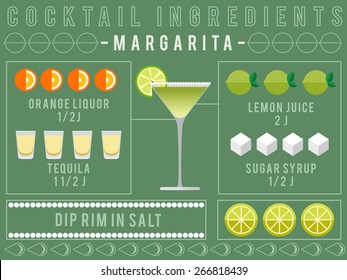 Cocktail Ingredients : Margarita :Vector Illustration 