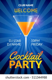 Cocktail Invitation Design Poster. Cocktail Party Drink Banner Card Or Flyer Template Vector.