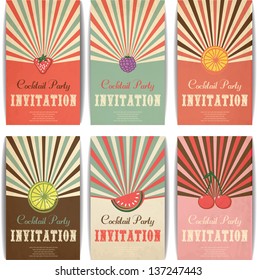 cocktail invitations, set of summer cards, labels with fruits