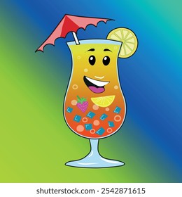 Cocktail isolated on gradient background. Cartoon bright drink. Vector illustration.