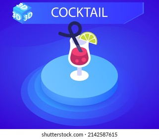 Cocktail isometric design icon. Vector web illustration. 3d colorful concept