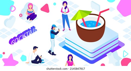 Cocktail isometric design icon. Vector web illustration. 3d colorful concept