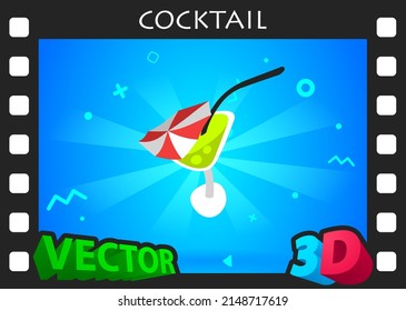Cocktail isometric design icon. Vector web illustration. 3d colorful concept