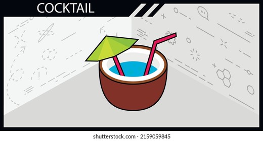 Cocktail isometric design icon. Vector web illustration. 3d colorful concept