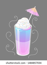 Cocktail jelly shot with cream topping. Fresh sweet drink ads concept. Vector illustration.
