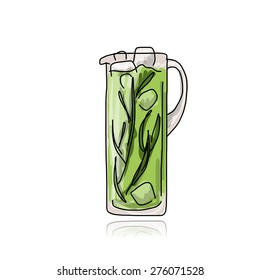 Cocktail in jug, sketch for your design. Vector illustration