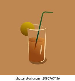 cocktail or juice in a glass with a straw. gradient. vector