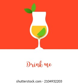 Cocktail or juice silhouette in trendy minimalistic geometric paper cut style. Abstract creative colorful composition. Concept for branding menu, cover, flyer, banner. Modern vector illustration.