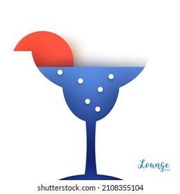 Cocktail or juice silhouette in trendy minimalistic geometric paper cut style. Abstract creative colorful composition. Concept for branding menu, cover, flyer, banner. Modern vector illustration.