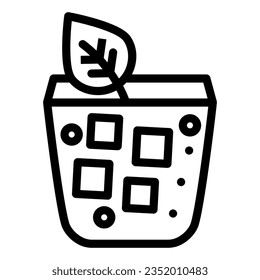 Cocktail with leaf and ice line icon. Mojito in glass vector illustration isolated on white. Drink outline style designed for and app. Eps 10.