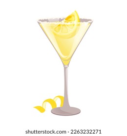 Cocktail "Lemon drop martini". Classic alcoholic cocktail with lemon vodka, liqueur, lime juice.Vector illustration.