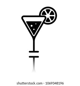 cocktail with lemon slice icon. Black icon with mirror reflectio