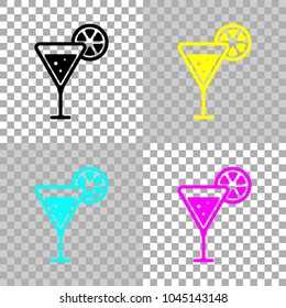 cocktail with lemon slice icon. Colored set of cmyk icons on transparent background