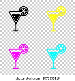 cocktail with lemon slice icon. Colored set of cmyk icons on tra