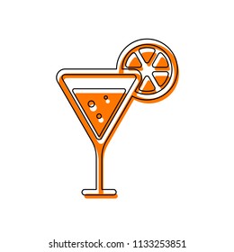 cocktail with lemon slice icon. Isolated icon consisting of black thin contour and orange moved filling on different layers. White background