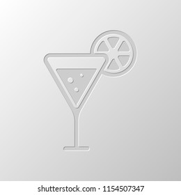 cocktail with lemon slice icon. Paper design. Cutted symbol. Pitted style