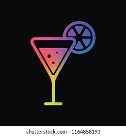 cocktail with lemon slice icon. Rainbow color and dark background