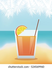 cocktail lime alcohol with beach background