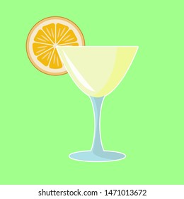 Cocktail with lime slice on a transparent background. Vector illustration. Icons or logo isolated on green background. Flat design.