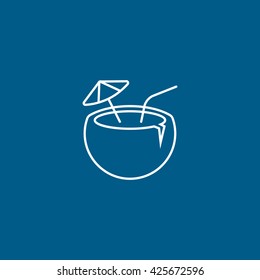 Cocktail Line Icon On Blue Background