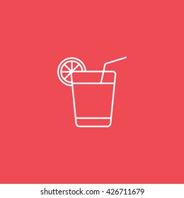 Cocktail Line Icon On Red Background