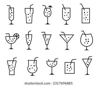 Cocktail line icon set vector illustration on white background. editable file