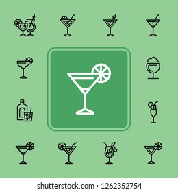 Cocktail line icon set. Vermouth, margarita, pina colada. Alcoholic drinks concept. Can be used for topics like bar, party, celebration