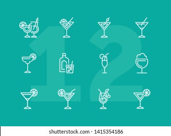 Cocktail line icon set. Vermouth, margarita, pina colada. Alcoholic drinks concept. Can be used for topics like bar, party, celebration