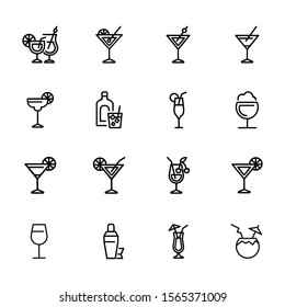 Cocktail line icon set. Vermouth, margarita, pina colada. Alcoholic drinks concept. Can be used for topics like bar, party, celebration