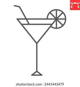 Cocktail line icon, summer and alcohol, cocktail vector icon, vector graphics, editable stroke outline sign, eps 10.