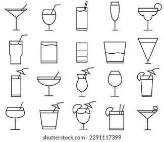 Cocktail line set icons, logo alcoholic beverage vector