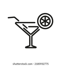Cocktail line symbol, vector editable stroke icon for user interface.