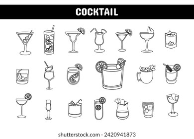 Cocktail Line Vector Illustration Icon Sticker Set Design Materials