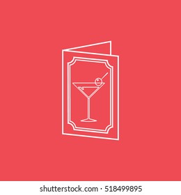 Cocktail List Line Icon On Red Background