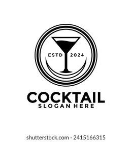 Cocktail logo design vector vintage. alcohol drink icon. cocktail glass vector retro design template