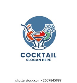 Cocktail logo design vector vintage. Cocktail glass vector retro design template
