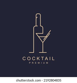 Cocktail logo with cocktail shaker and glass of martini on dark blue background