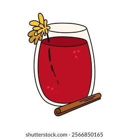 Cocktail, long drink glass for holiday celebrating. Use for decorating design festive menu. Hand-drawn doodle flat style. Editable stroke. Isolated. Vector illustration