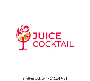 Cocktail lounge logo design. Cocktail glass with orange fruit vector design. Fresh fruit juice logotype