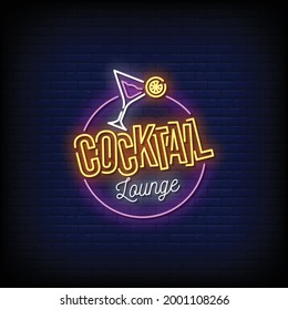Cocktail Lounge Neon Signs Style Vector
