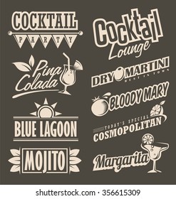 Cocktail lounge retro menu design concept. Chalkboard black background with drink theme for restaurant or cafe bar.