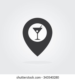 Cocktail Map Pointer Icon. Location pointer symbol. Flat Design vector.