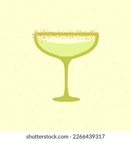 Cocktail margarita glass. Alcohol drink with sugar sprinkles. Daiquiri drink for bar and event. Flat vector illustration with texture. Simple retro alcohol drink poster