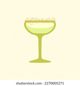 Cocktail margarita glass. Alcohol drink with sugar sprinkles. Daiquiri drink for bar and event. Flat vector illustration with texture. Simple retro poster