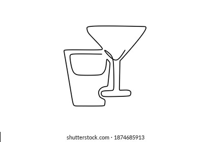 Cocktail Margarita Glass. Continuous one line drawing