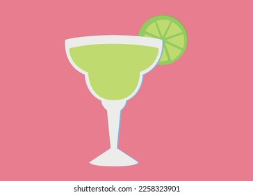 cocktail margarita glass flat style vector illustration isolated on white background