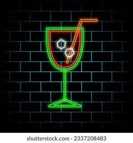 Cocktail Margarita Neon Design Element. Cocktail glass with lemon. Cocktail Bar, Pub. Popular alcoholic cocktail. Bright vector illustration of drinks promotion.