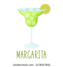 Cocktail Margarita with slice of lime isolated on white background, vector illustration
