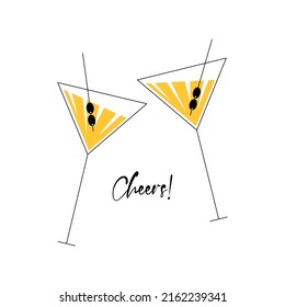 Cocktail of martini. Cheers illustration. Wineglass, glass of alcohol. fresh drink. 