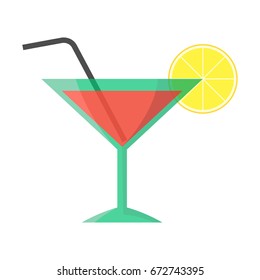 Cocktail in a Martini Glass with a Lemon Slice Vector Isolated